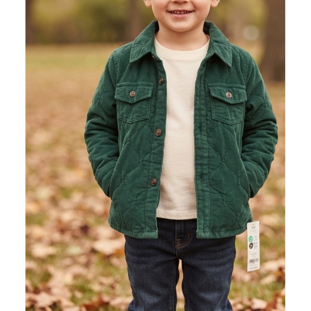 Carters Toddler Boys Green Quilted Corduroy Shirt Jacket Shacket 24M New